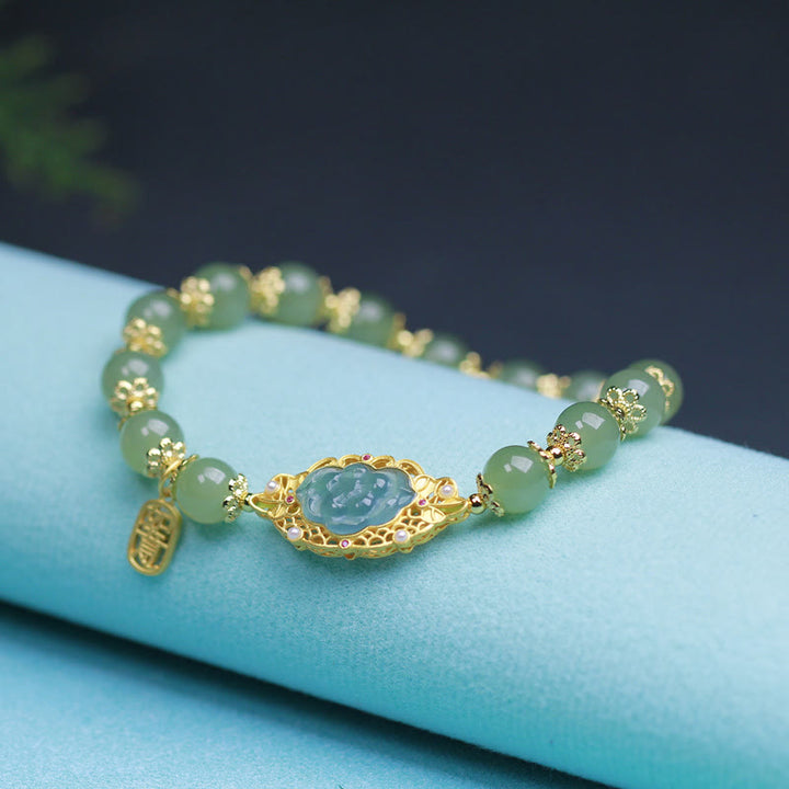 Buddha Stones 925 sterling zilveren, 14 karaats gouden, Hetian jade lotus Armband - image 1