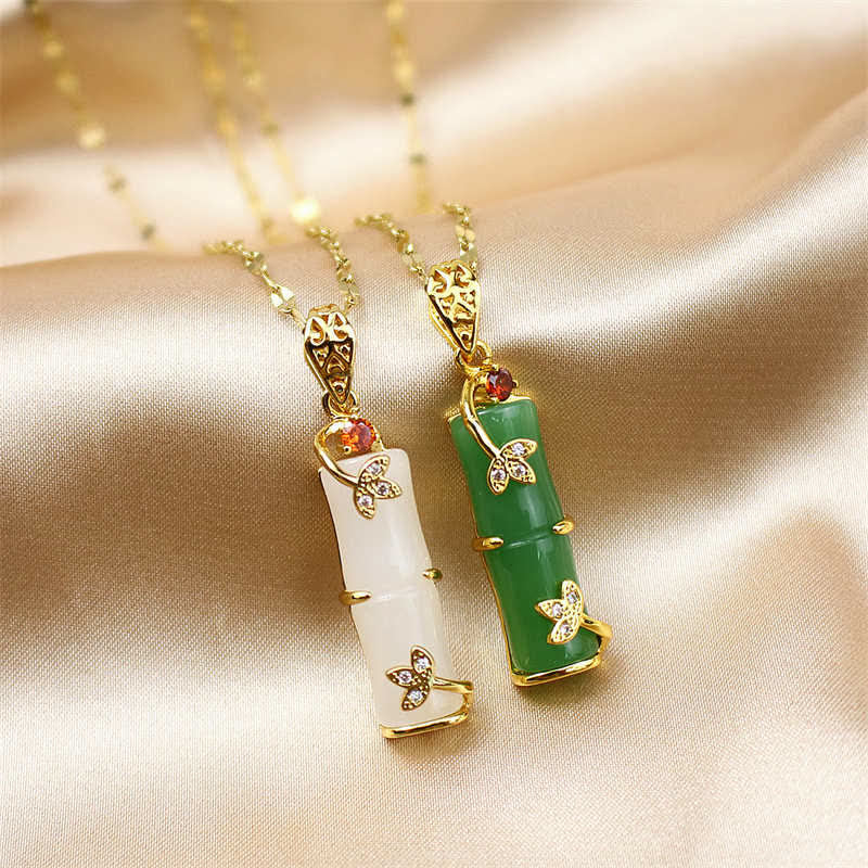 Buddha Stones Witte jade, cyaan jade, bamboe geluks- en Ketting - image 4