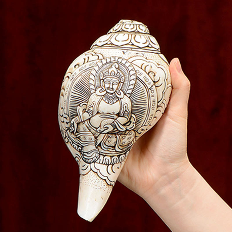 Tibetaanse handgemaakte gegraveerde Shankha Boeddha Avalokitesvara Conch Shell rijkdom decoratie - image 6