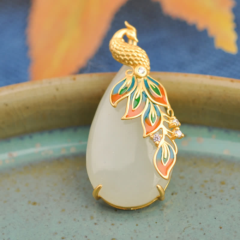 Witte jade pauw beschermingsketting met hanger - image 2
