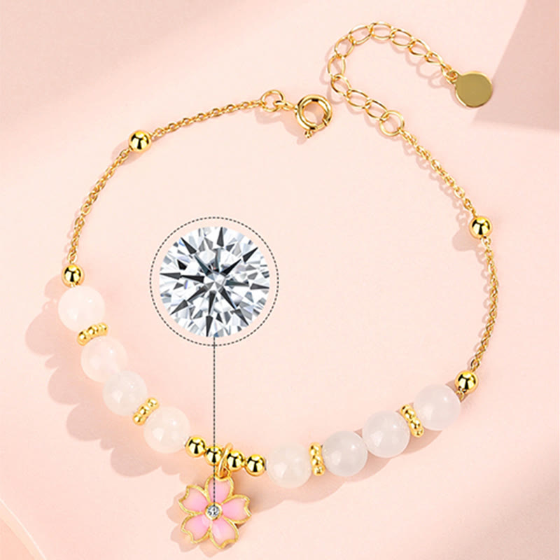 Buddha Stones 925 Sterling Zilveren Hetian Witte Jade Kersenbloesem Armband - image 9