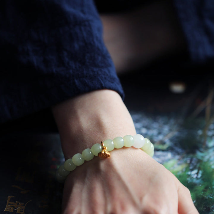 Buddha Stones Verstelbare Armband met jade lotusbloem en overvloed - image 3