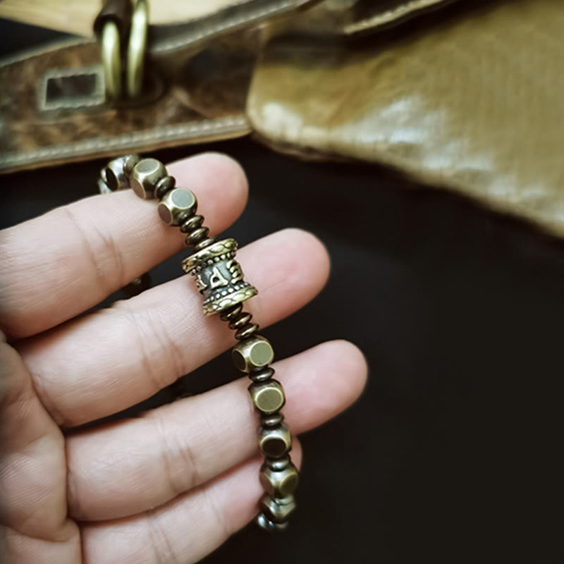 Buddha Stones Tibetaans Om Mani Padme Hum amulet van gesneden koper en messing, Armband - image 12
