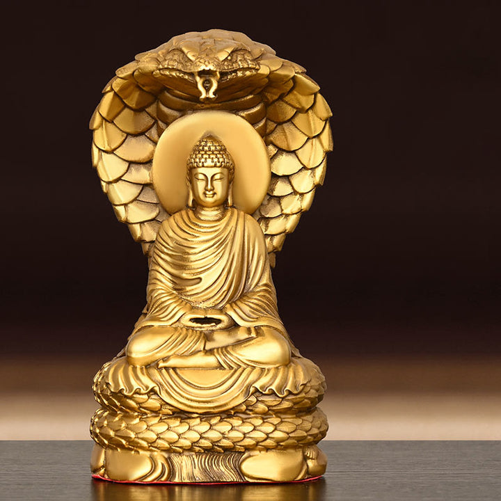 Buddha Stones Boeddha Shakyamuni Slangenbeeldje van koper, symbool van sereniteit, voor thuisdecoratie. - image 4