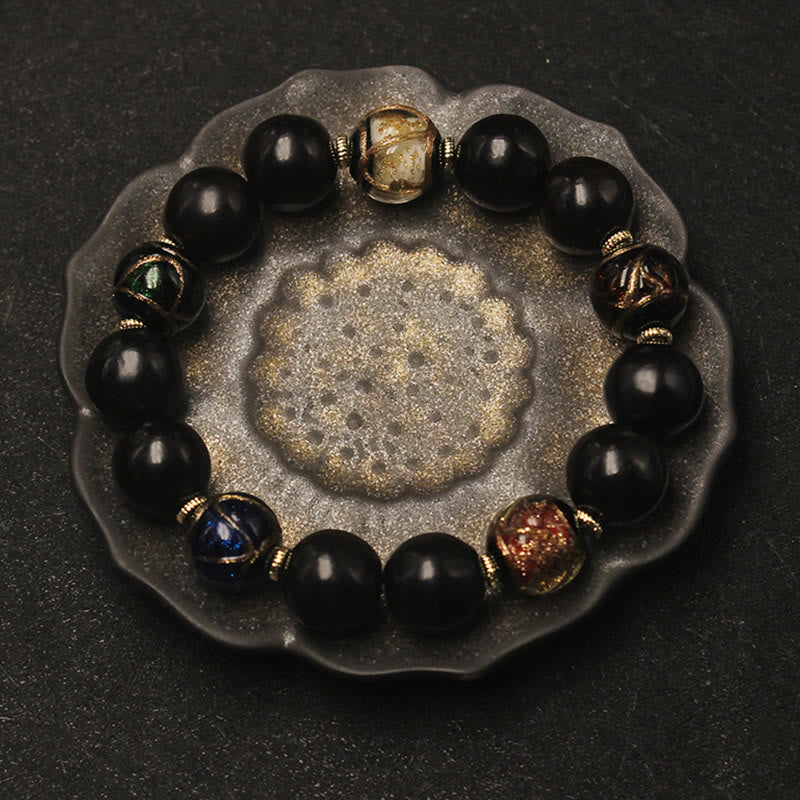 Buddha Stones Wierook met as van westerse zeepbes en Liuli-glaskralen als Armband van welvaart. - Westerse zeepbes &amp; Liuli-glas - image 0