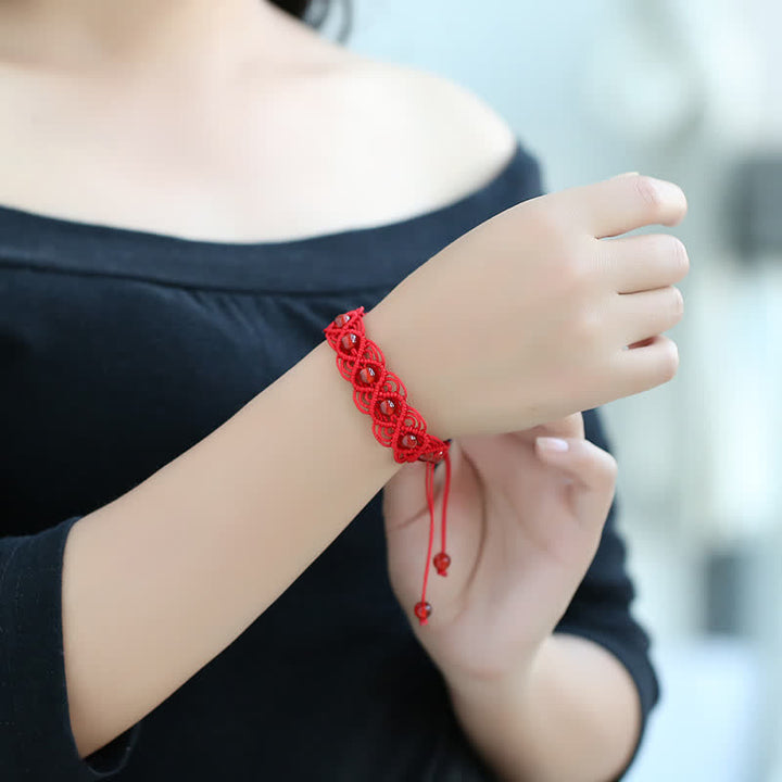 Buddha Stones Rode agaat Armband met rood koord, symbool voor zelfvertrouwen. - image 2