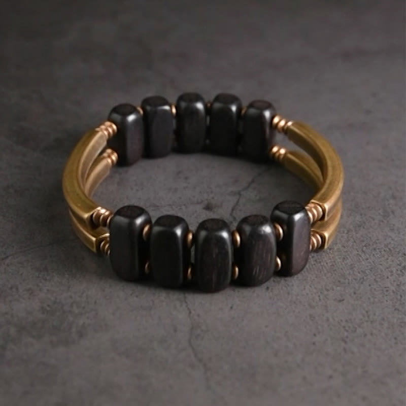 Buddha Stones Tibetaanse ebbenhouten Armband van messing en koper met dubbele laag. - image 1