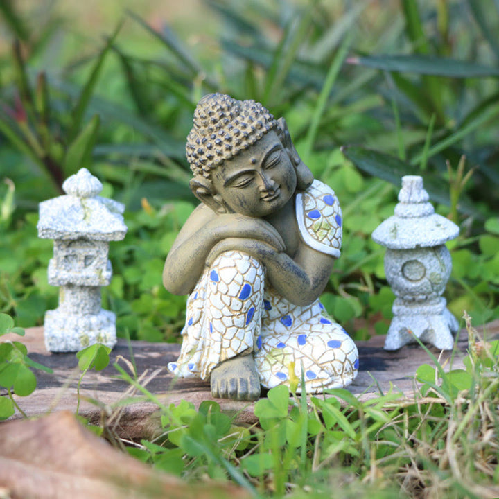 Buddha Stones Mediterende Zen Boeddha Sereniteit Beeldje van Hars voor Woondecoratie - Kleine slapende Boeddha 8*5*4,8 cm - image 0