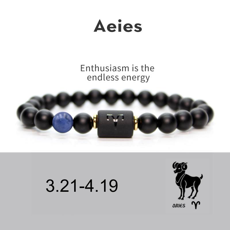 Buddha Stones Verstelbare Armband van zwarte onyx met de 12 sterrenbeelden van de dierenriem - Ram - image 8
