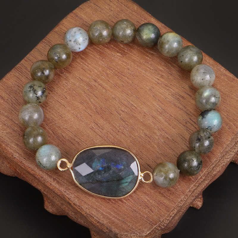 Buddha Stones Natuurlijke labradoriet maansteen Armband met helende kralen - Labradoriet en maansteen (de glans varieert – van subtiel tot sterk) - image 0