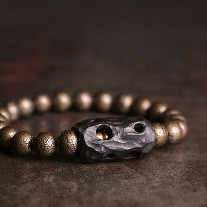 Buddha Stones Tibetaanse Armband van ebbenhout en koper met vredessymbool en kralen. - image 5