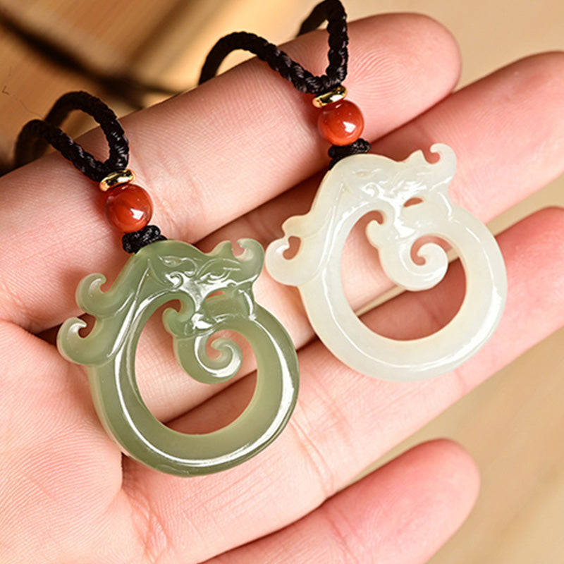 Buddha Stones Witte jade cyaan jade draak Ketting hanger - image 8