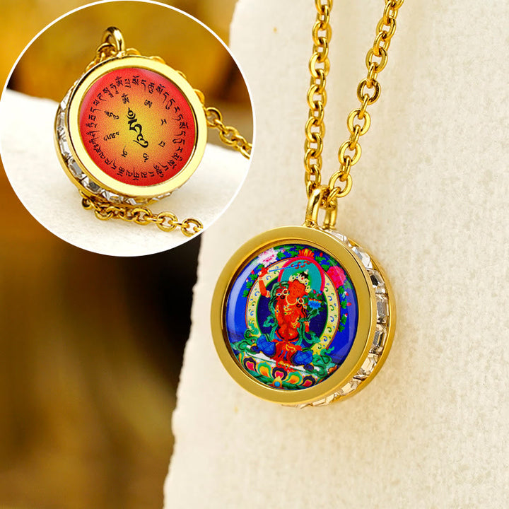 Buddha Stones Tibetaanse gele god van rijkdom, groene Tara Boeddha, sereniteit, Ketting van titaniumstaal - Voorkant: Manjushri Bodhisattva Achterkant: Mantra - image 17