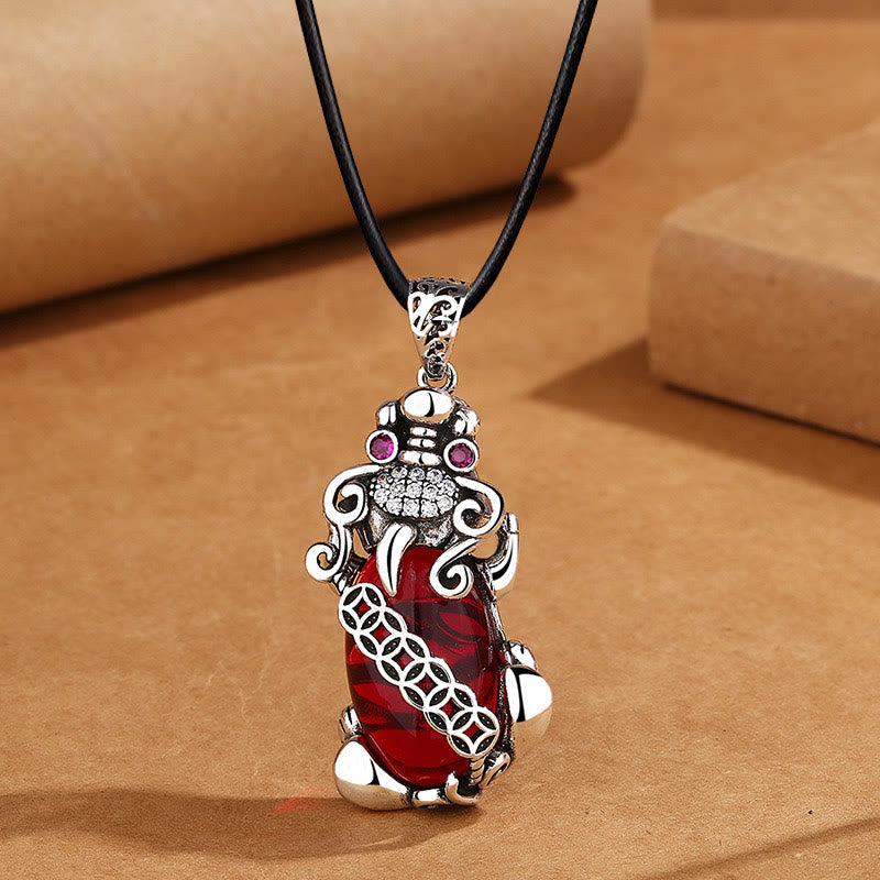 Buddha Stones PiXiu Garnet Koperen Munt Ketting Hanger - PiXiu &amp; leren touw - image 5