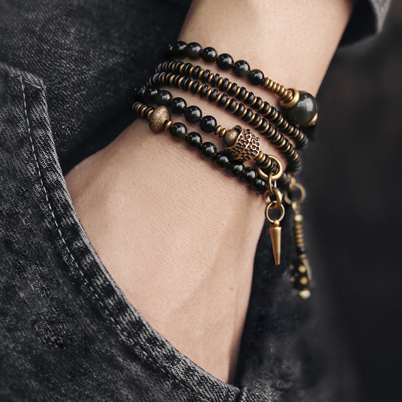Buddha Stones Regenboog Obsidiaan Ebbenhout Koper Positieve Meerlaagse Armband - image 2