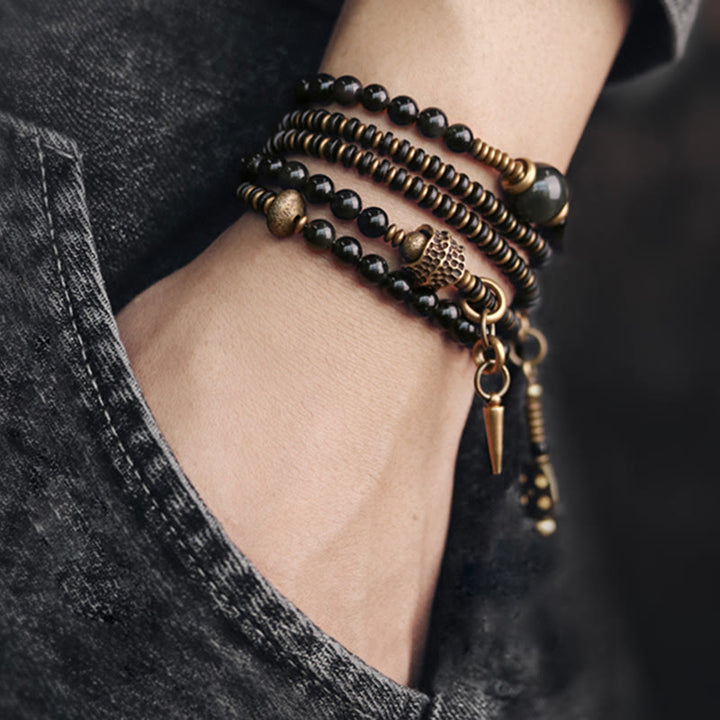 Buddha Stones Regenboog Obsidiaan Ebbenhout Koper Positieve Meerlaagse Armband - image 2