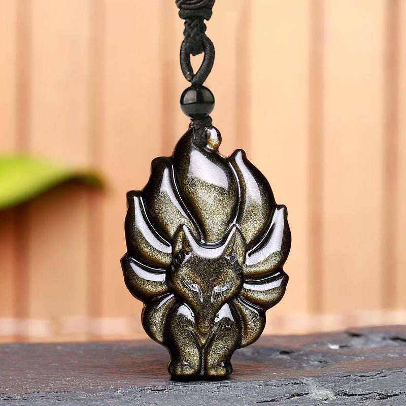 Buddha Stones Natuurlijke fluoriet gouden obsidiaan vossenhanger Ketting - image 7