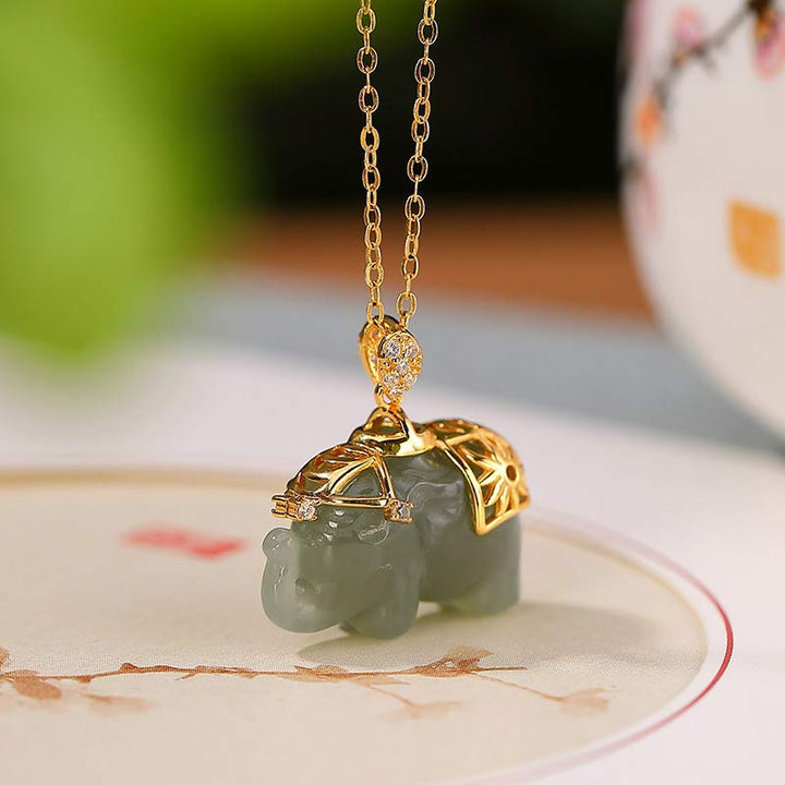 Buddha Stones Ketting met jade olifantje, symbool voor geluk en zegen. - Jade - image 0