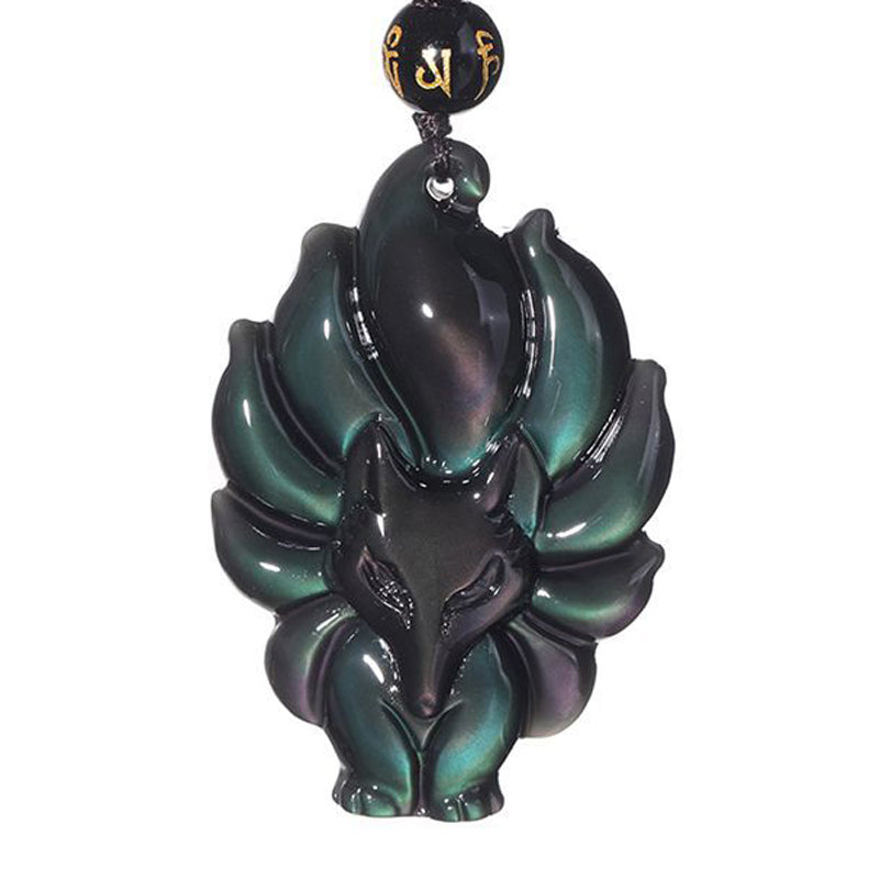 Buddha Stones Natuurlijke regenboogobsidiaan met gouden glans, obsidiaan hanger met Ketting - image 2