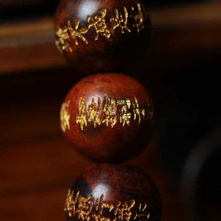 Buddha Stones Tibetaanse rozenhouten Armband met gravure van de Hartsoetra, symbool van genezing. - image 4