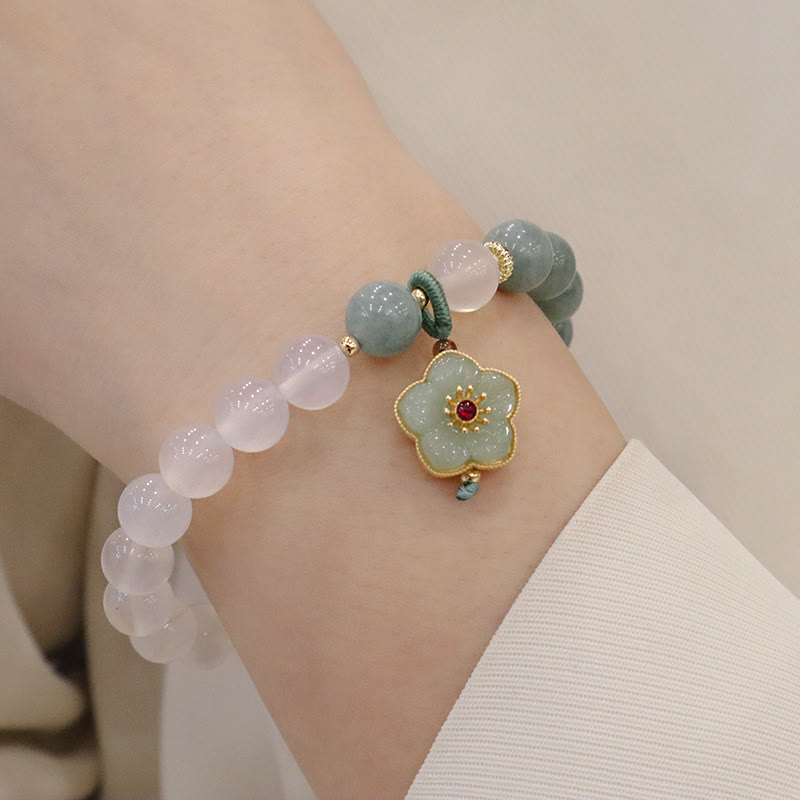 Buddha Stones Witte agaat jade lotusbloem vredesgesp Armband - Jade agaat bloem (Polsomtrek 14-19 cm) - image 5