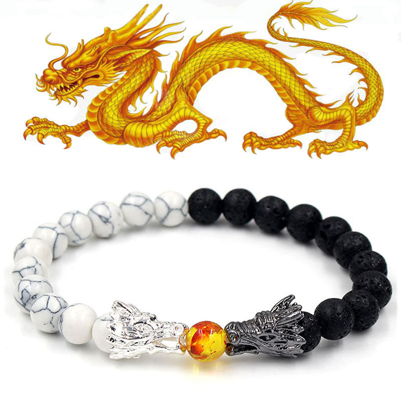 Buddha Stones Witte turkooizen lavasteen draak zegen Armband - image 0