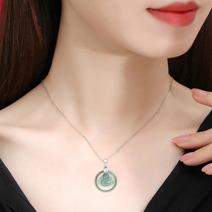 Buddha Stones Ketting met hanger van natuurlijke jade, ronde lachende Boeddha en titanium stalen ketting ter ere van overvloed. - image 7