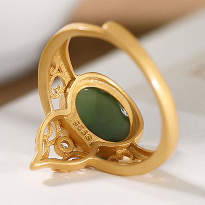 Buddha Stones Kalebas cyaan jade koperen munt succes geluk verstelbare Ring - image 8