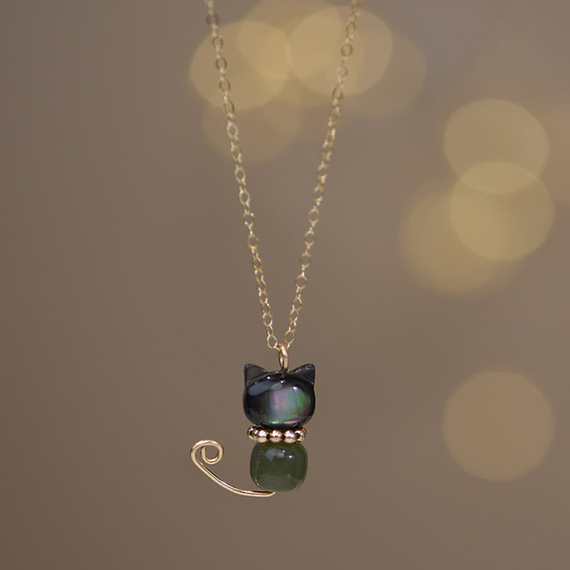 Buddha Stones 14-karaats vergulde parel Hetian jade schelp gelukskat Ketting hanger - Normaal 14 karaats verguld - Schelp &amp; Cyaan Jade - image 7