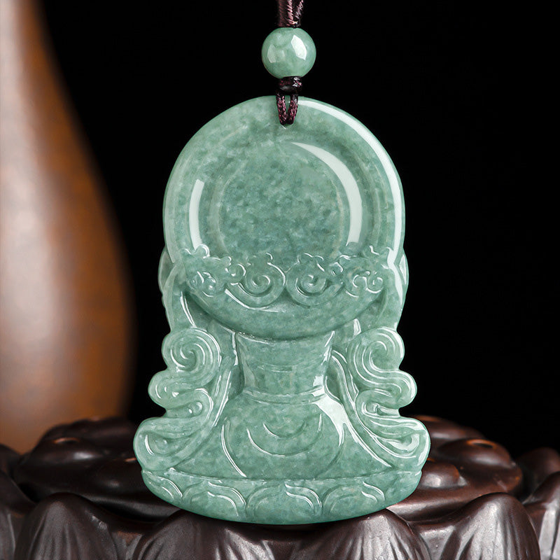 Buddha Stones Vierarmig Avalokitesvara amulet van natuurlijke jade met Ketting. - image 7