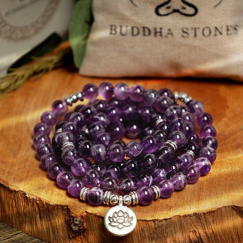 Buddha Stones Natuurlijke amethist zuiveringsmala - Armband - image 5
