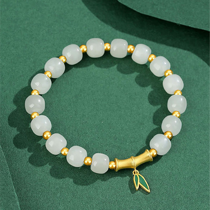 Buddha Stones 925 Sterling Zilveren Hetian Witte Jade Bamboe Armband - image 4