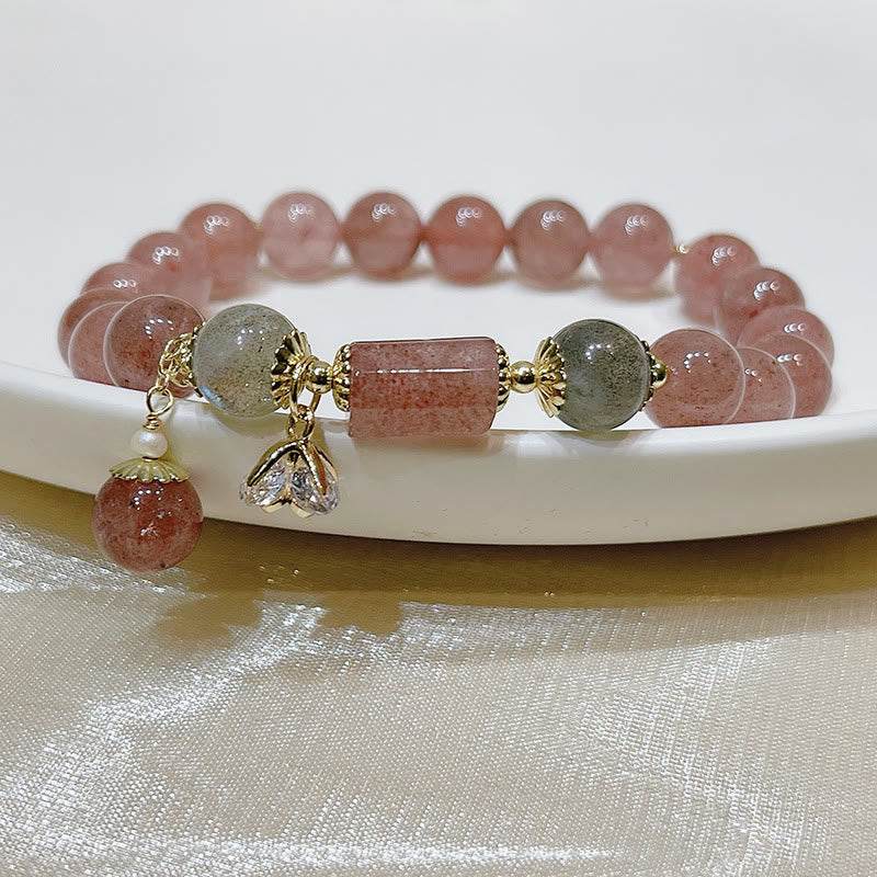 Buddha Stones Natuurlijke aardbeikwarts maansteen Armband - image 5