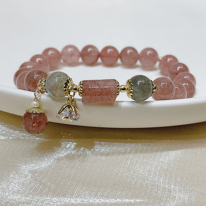 Buddha Stones Natuurlijke aardbeikwarts maansteen Armband - image 5