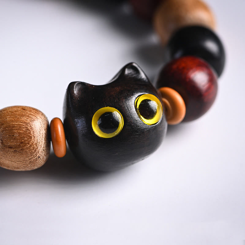 Buddha Stones Armband met kleine blaadjes, rood sandelhout, ebbenhout en schattige kat, gegraveerd ter bescherming - image 7