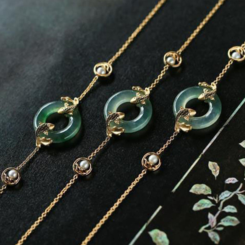 Buddha Stones Cyaan Jade Koi Vis Helende Harmonie Armband - image 4