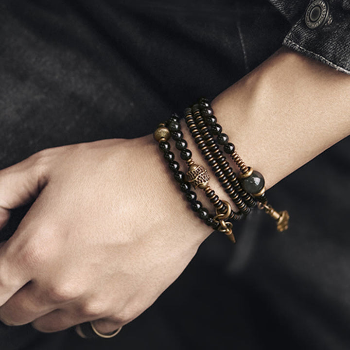 Buddha Stones Regenboog Obsidiaan Ebbenhout Koper Positieve Meerlaagse Armband - image 13