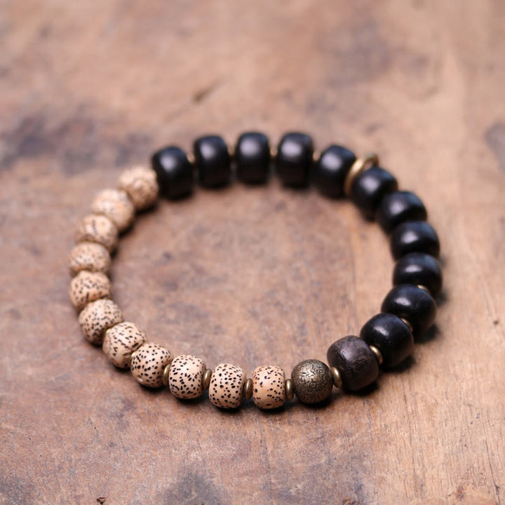 Buddha Stones Tibetaanse Bodhizaadarmband van zwarte obsidiaan , ebbenhout en koper - Bodhizaad &amp; Rond Ebbenhout - 18 cm - image 7