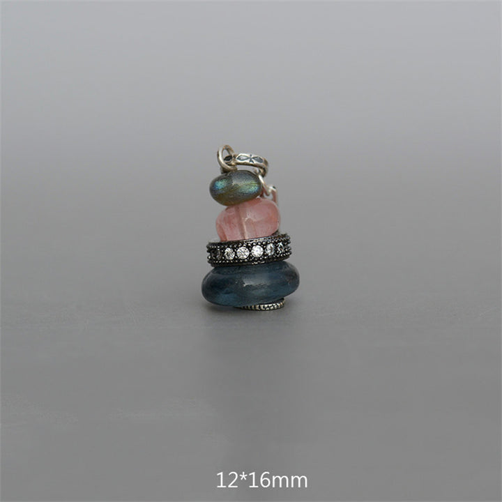 Buddha Stones Zen Cairn Labradoriet Diverse Kristallen Kalmerende Hanger Ketting - Hanger met zwarte glittersteen, roze kristal en glazen kraal, 12 x 16mm - image 20