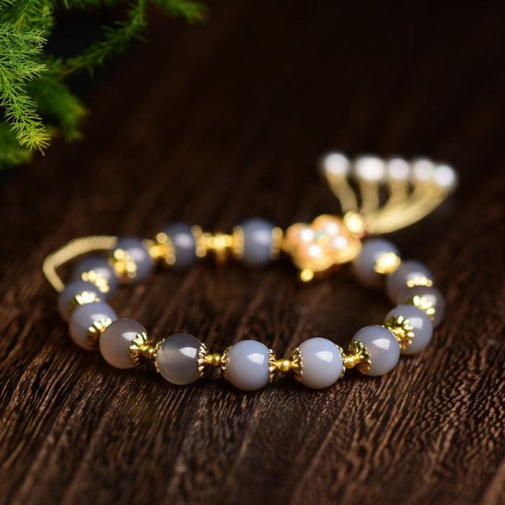 Buddha Stones Natuurlijke grijze agaat Fu karakter parel kwastje Armband - image 3