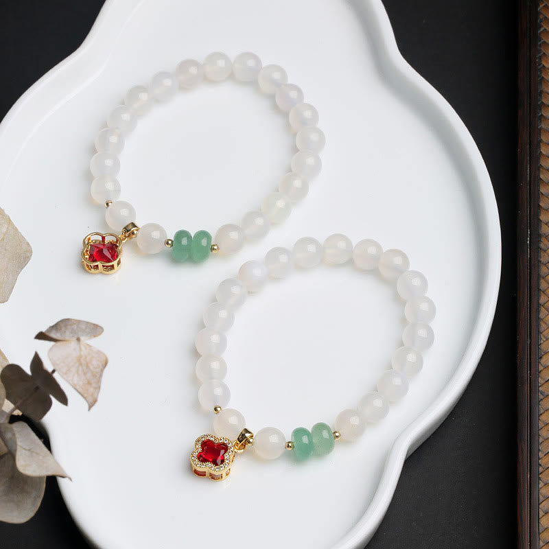 Buddha Stones Natuurlijke witte agaat, rode agaat, geldzak, Fu-teken, klavertje vier, Armband - image 9