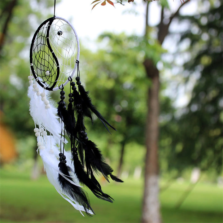 Yin Yang dromenvanger rond net met veren, balansdecoratie - image 3