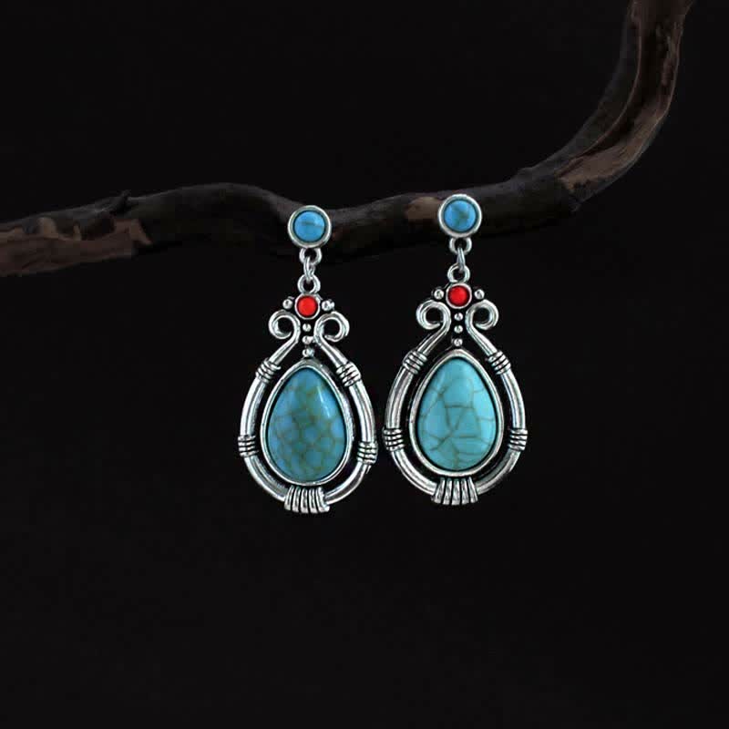 Tibetaanse vintage turquoise waterdruppel oorbellen met Oorbellen - Oorbellen - image 0