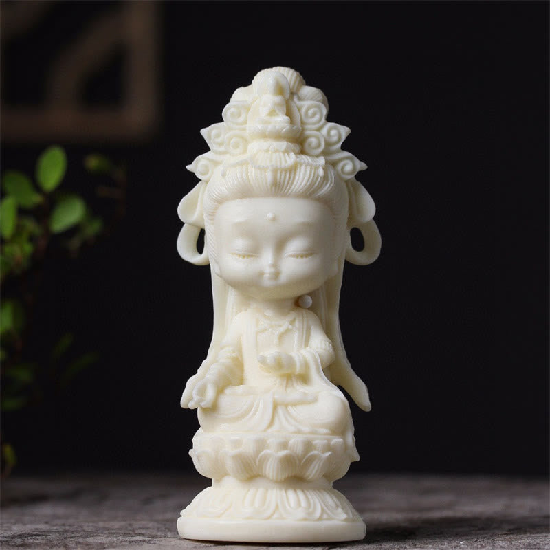Buddha Stones Mini ivoren fruit Kwan Yin Avalokitesvara Lotus Rijkdom Bureaudecoratie - image 2