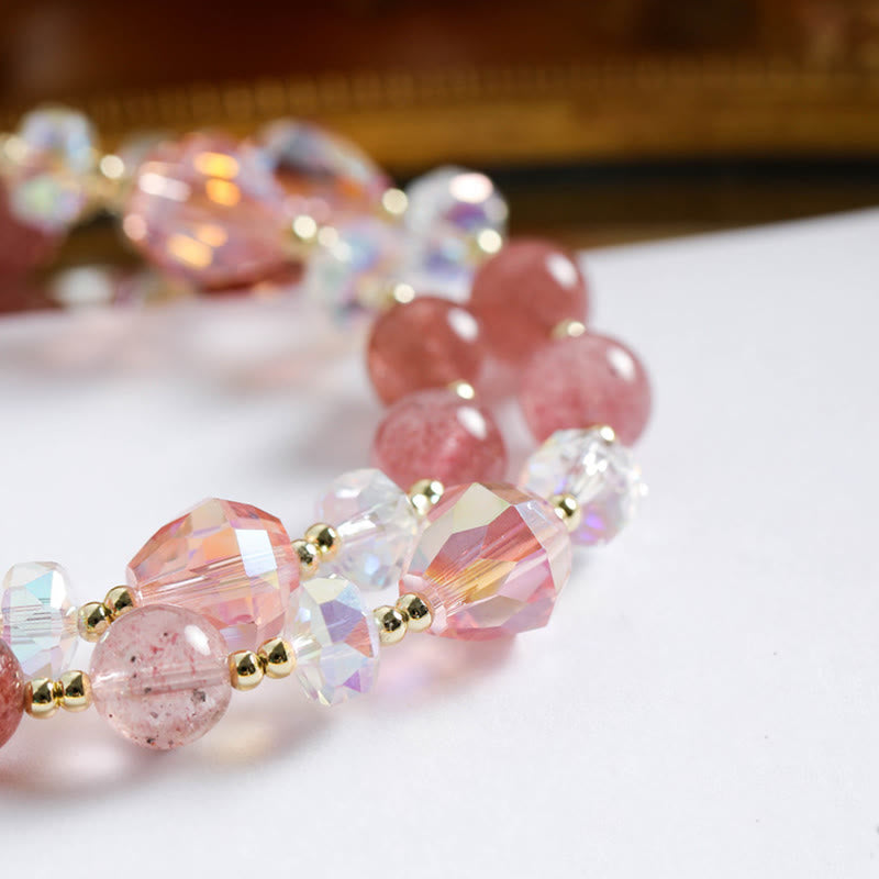 Buddha Stones Aardbeikwarts Zirkoon Bloem Helende Dubbele Armband - image 2