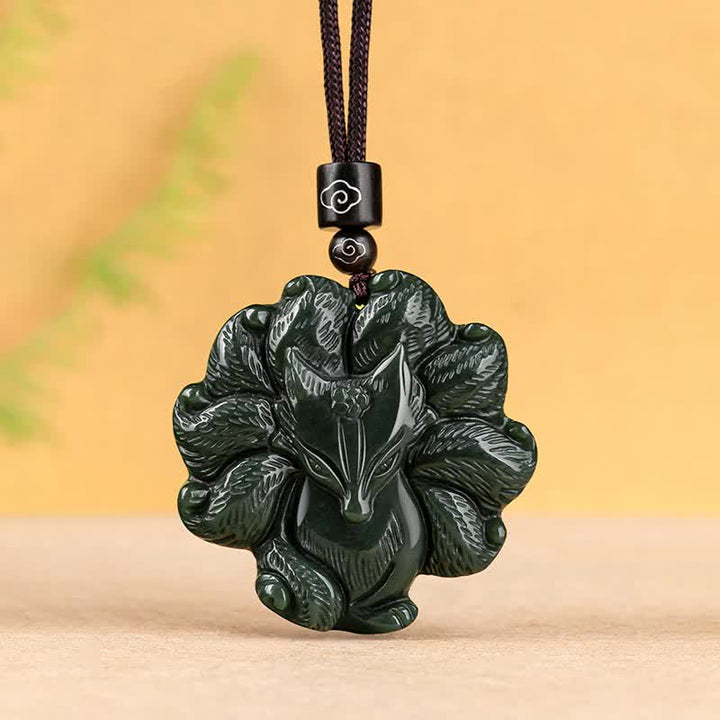 Hetian Cyan Jade Negenstaartvos Ketting met hanger - image 5