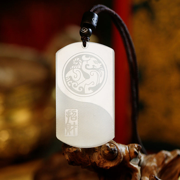 Buddha Stones Witte jade PiXiu Yin Yang geluks- en Ketting - Witte jade (Bescherming ♥ Geluk) - image 0