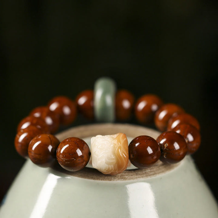 Buddha Stones Paarse Bodhizaad Dansende Leeuw Armband - Bodhi Seed &amp; Gradient Dancing Lion (Polsomtrek 15-17 cm) - image 0