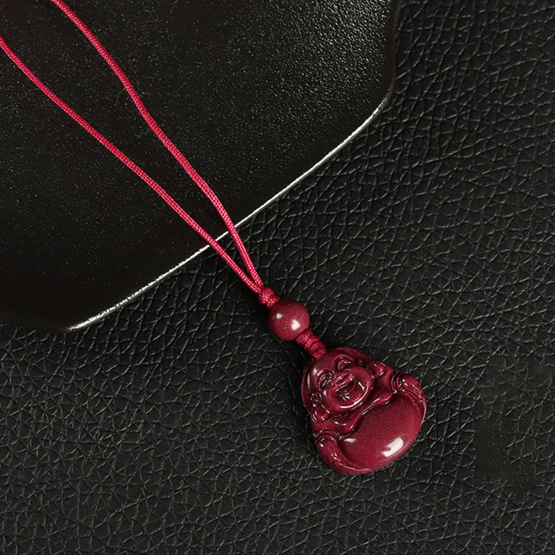 Buddha Stones Lachende Boeddha Cinnaber Ketting Telefoonhanger decoratie Sleutelhanger - Telefoonhanger decoratie - Rood - image 5