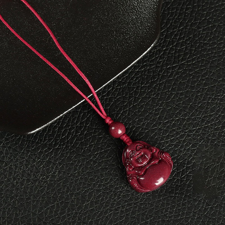 Buddha Stones Lachende Boeddha Cinnaber Ketting Telefoonhanger decoratie Sleutelhanger - Telefoonhanger decoratie - Rood - image 5